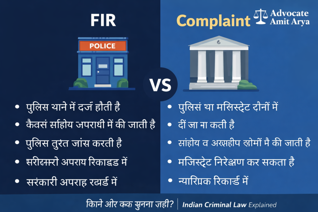 FIR vs Complaint difference explained in Hindi under Indian criminal law