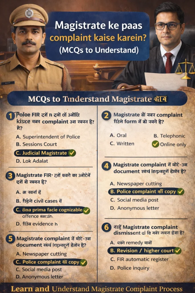 MCQs explaining the magistrate complaint procedure when police refuse to register FIR in India